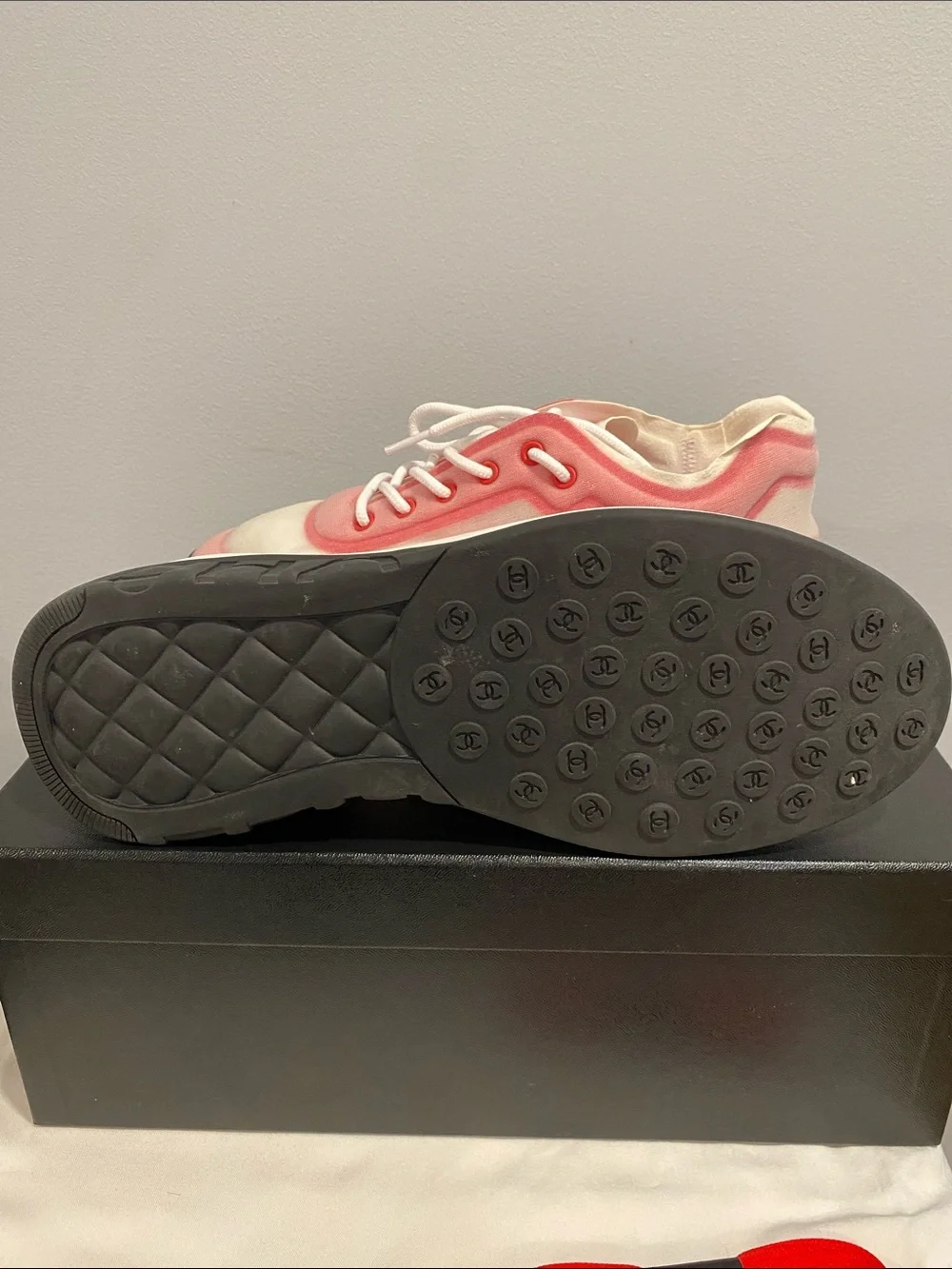 CHANEL Pink Gradient Luxury Logo Lace-Up Sneakers